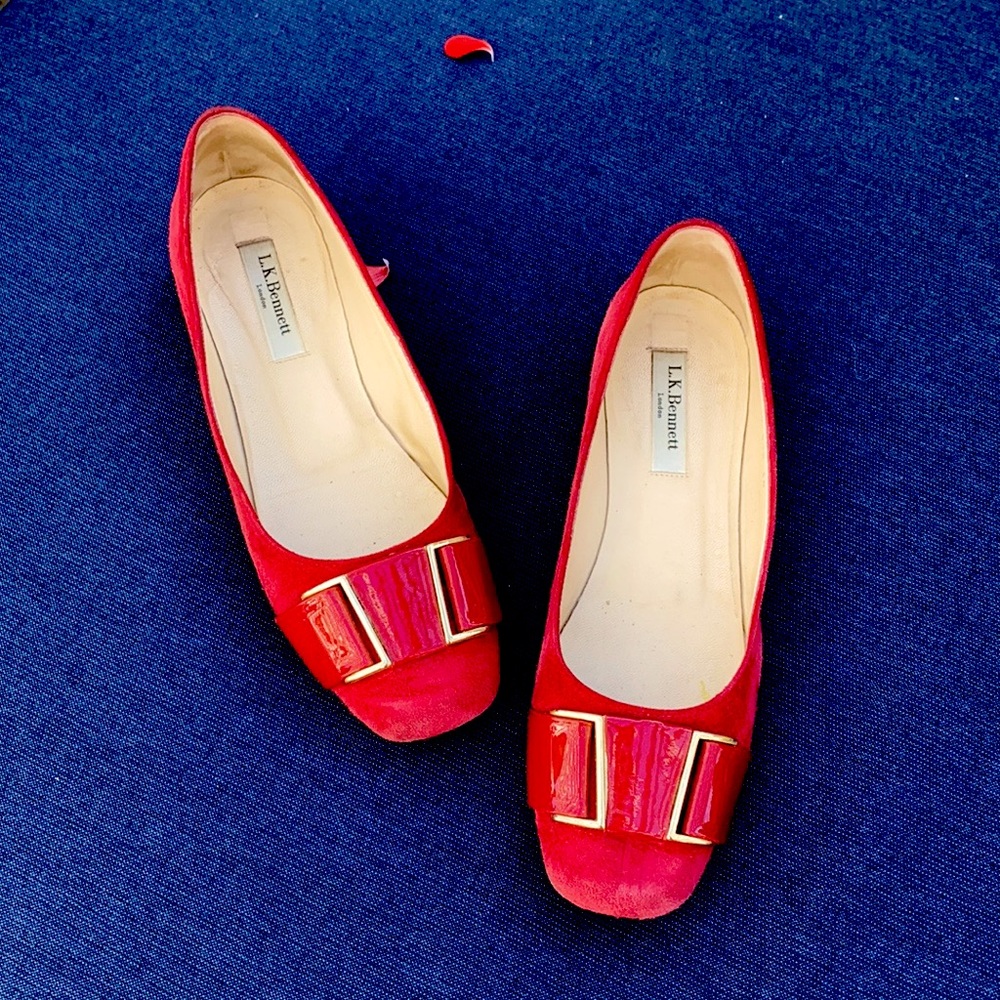 L.K Bennett suede holiday red flats, made in Italy